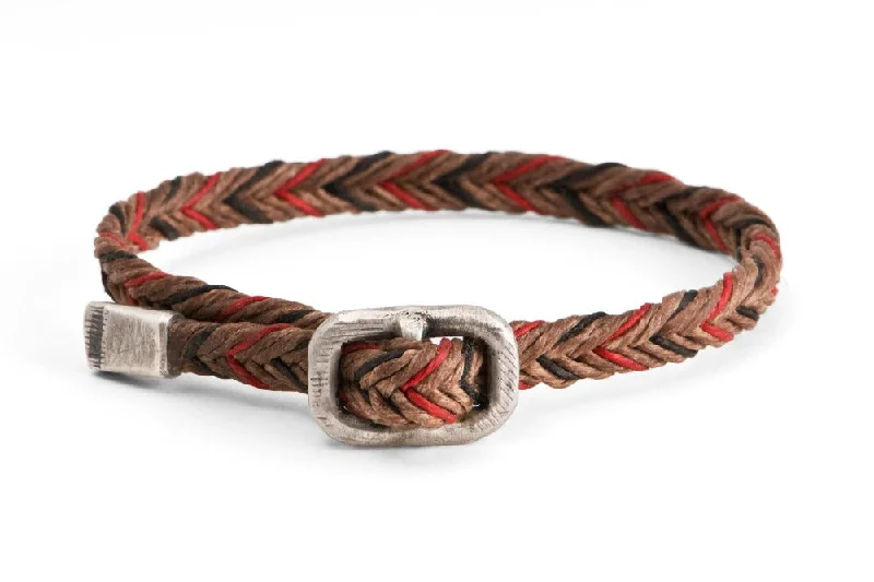 #142 - Men’s bracelet Canvas Sterling Silver brown red black