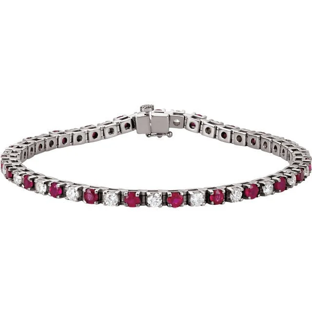 14KT GOLD 3.68 CTW RUBY & 2.30 CTW DIAMOND TENNIS BRACELET