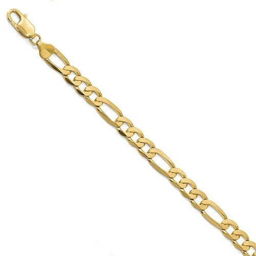 14KT GOLD 7.5MM SOLID FLAT FIGARO CHAIN BRACELET