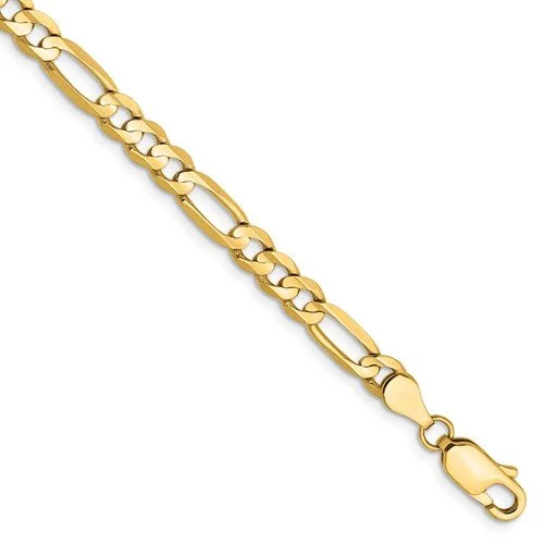 14KT YELLOW GOLD 4.5MM CONCAVE OPEN FIGARO CHAIN BRACELET-2 LENGTHS