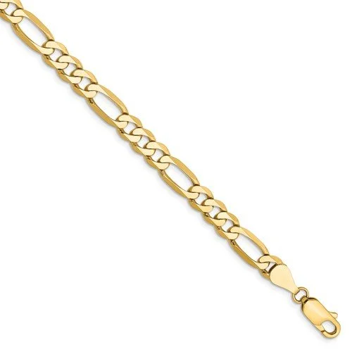 14KT YELLOW GOLD 5.25MM FLAT FIGARO CHAIN BRACELET-3 LENGTHS