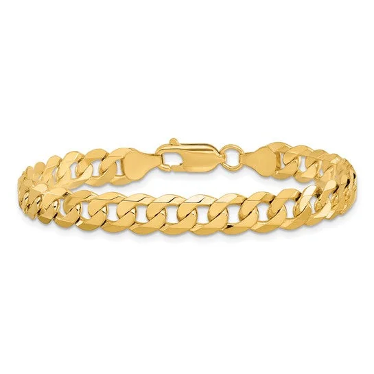 14KT YELLOW GOLD 7.25MM BEVELED CURB CHAIN BRACELET