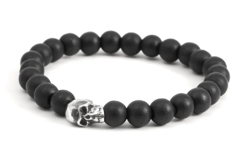 #146 - Men’s beaded bracelet Sterling Silver Skull black