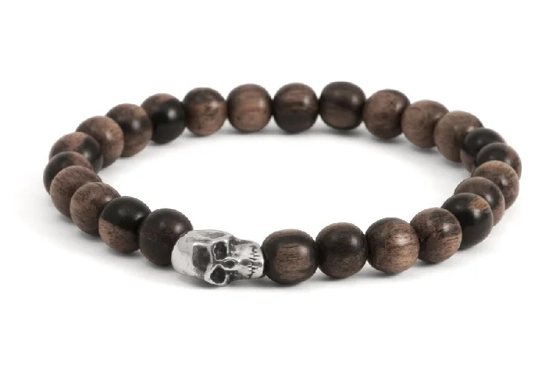 #147 - Men’s beaded bracelet Sterling Silver Skull tigerwood