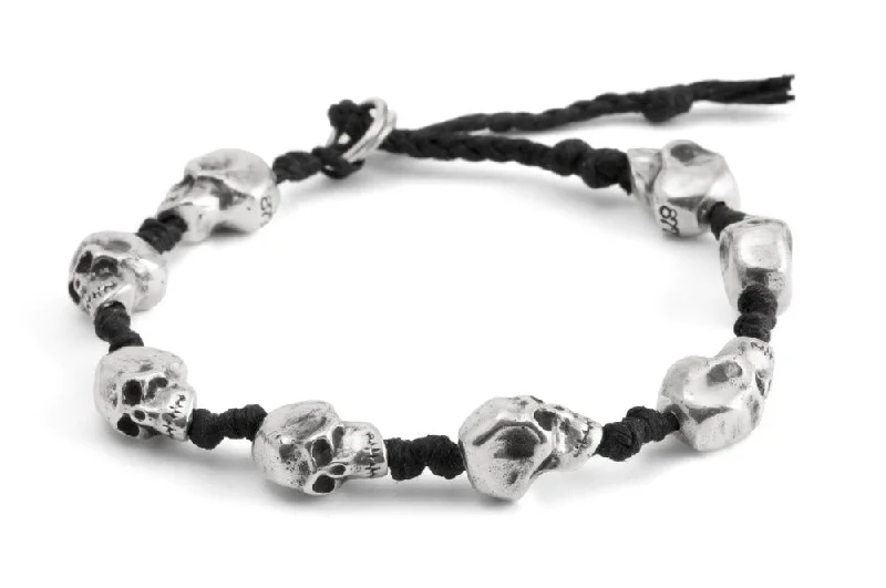 #144 - Men’s bracelet Canvas Sterling Silver Skull black