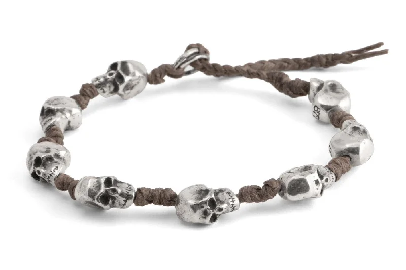 #145 - Men’s bracelet Canvas Sterling Silver Skull brown