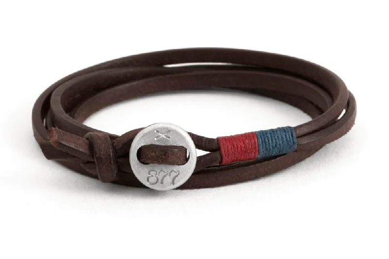 #155 - Men’s bracelet button brown leather red blue