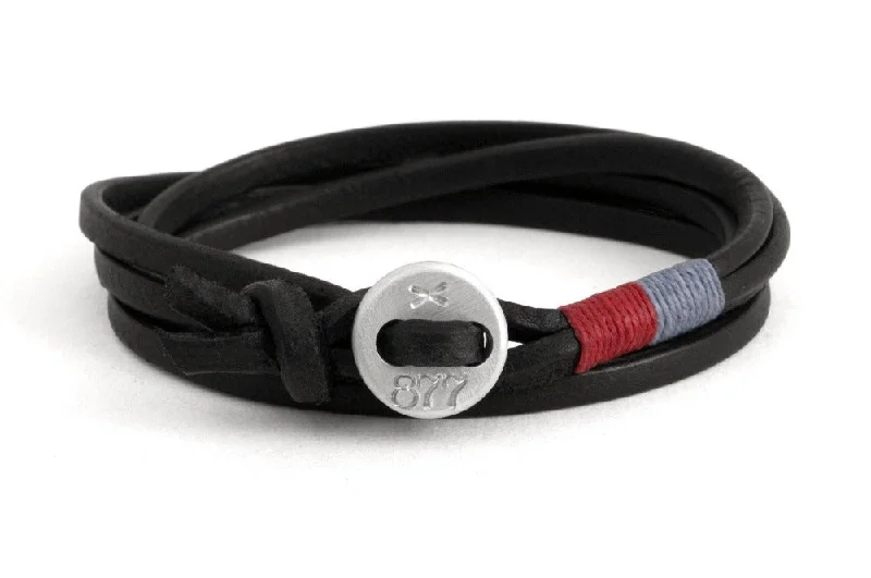 #157 - Men’s bracelet button black leather red lightblue