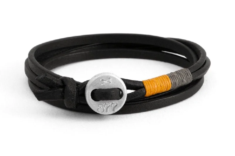 #158 - Men’s bracelet button black leather yellow gray