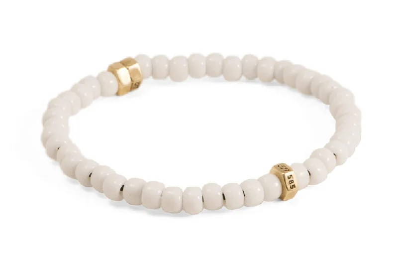 #154 - Men’s beaded Nut bracelet white - GOLD