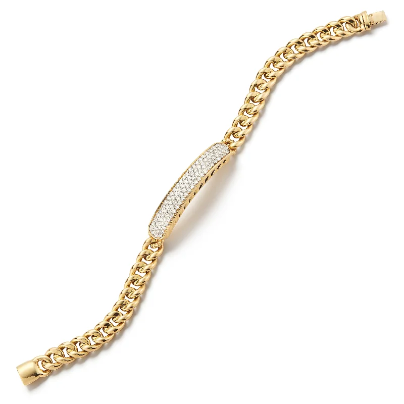 Pave Set Diamond Bar Curbed Link Bracelet