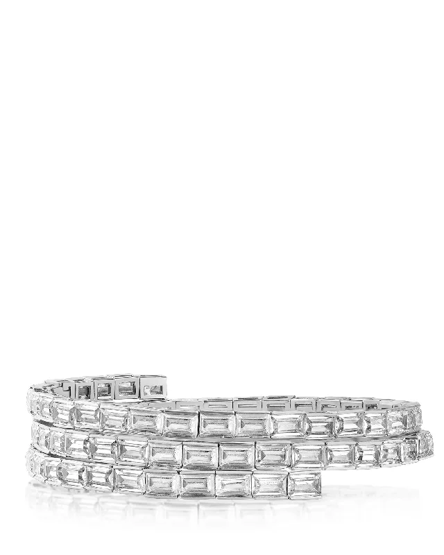 Baguette Cubic Zirconia Triple Coil Wrap Bracelet