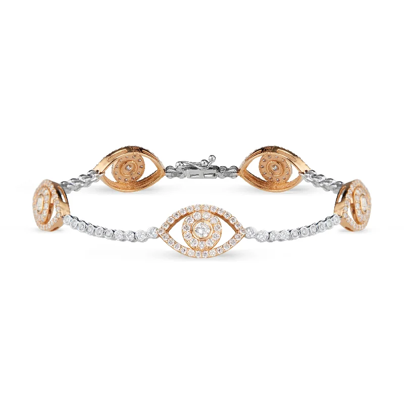 Diamond Bracelet with Evil Eye Stations