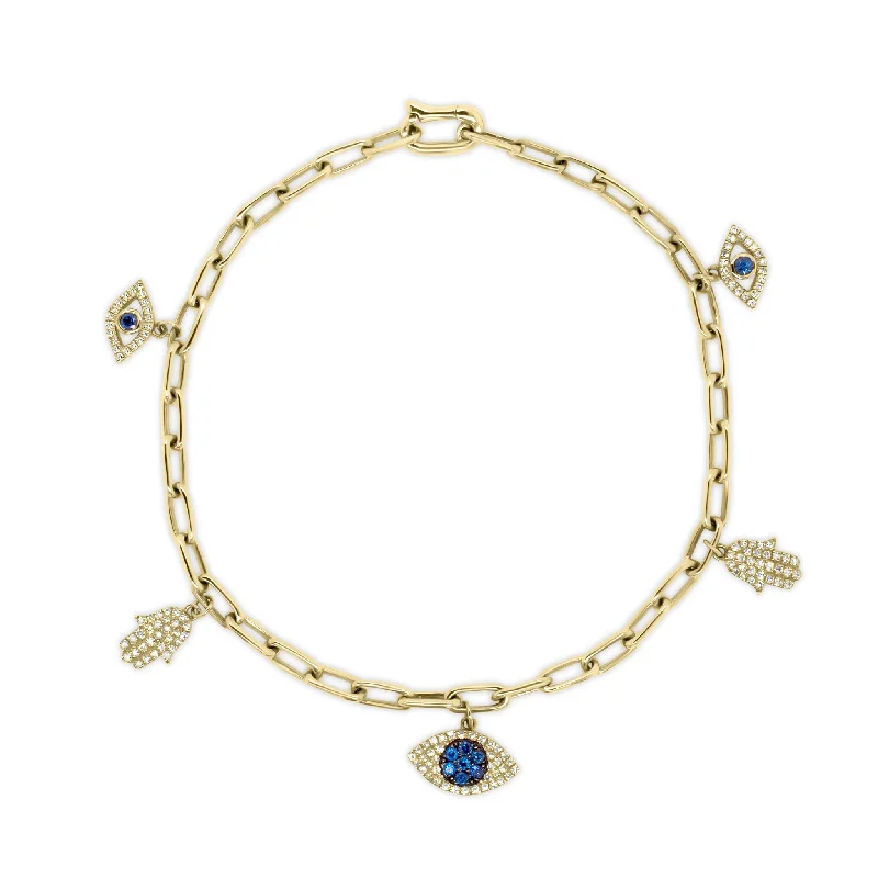 Diamond & Sapphire Evil-Eye & Hamsa Charm Bracelet