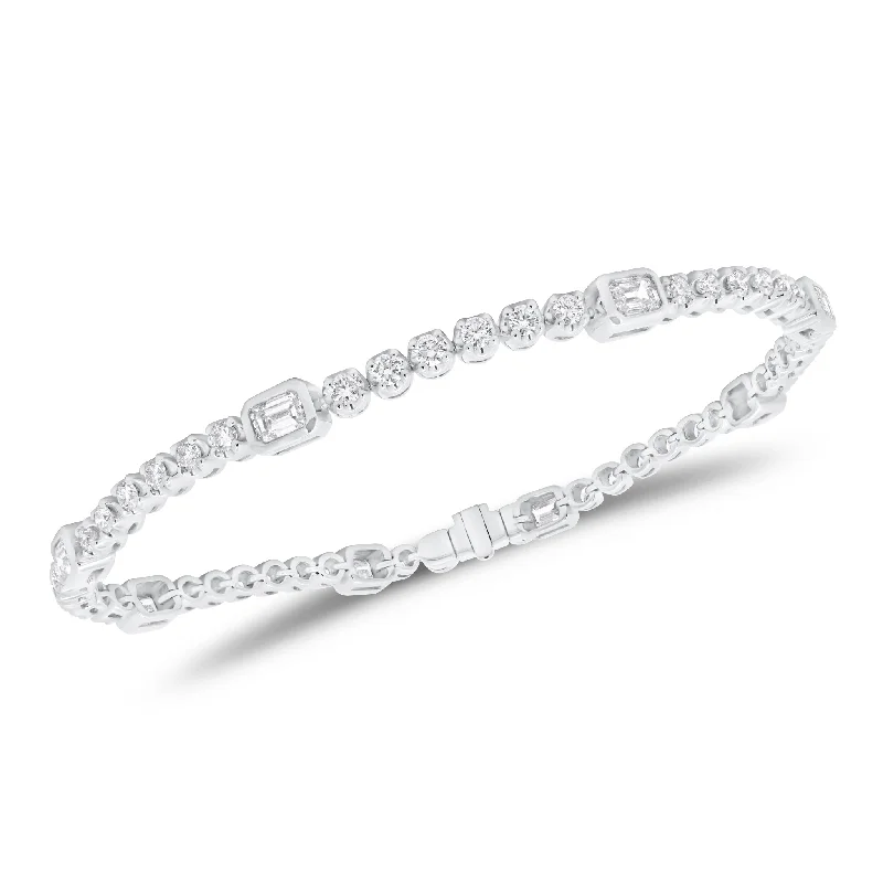 Emerald-Cut & Round Diamond Tennis Bracelet