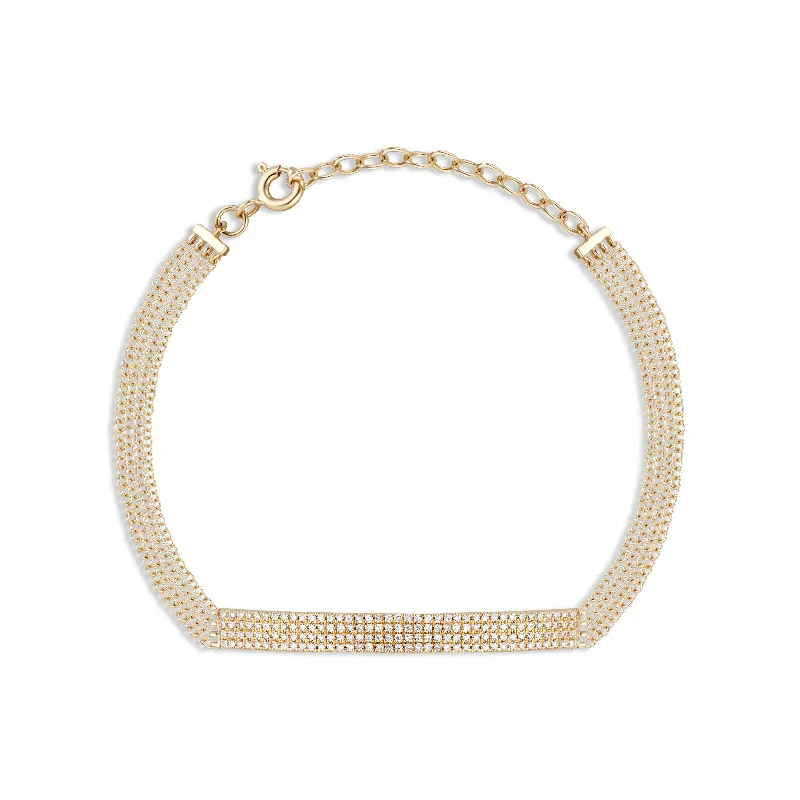 Quadruple Cable Chain Bracelet with Diamond Bar