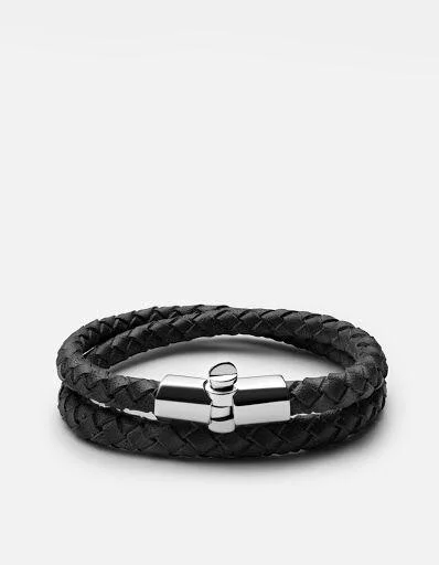 Rovos Double-Wrap Leather Bracelet, Sterling Silver