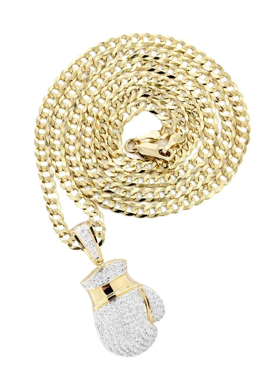 10K Yellow Gold Boxing Glove Diamond Necklace  | 1.42 Carats