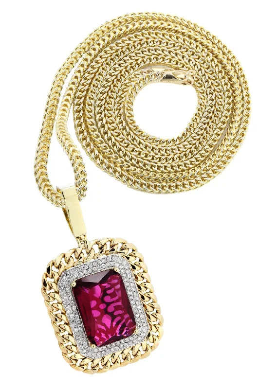 10K Yellow Gold Ruby Diamond Necklace  | 1.43 Carats