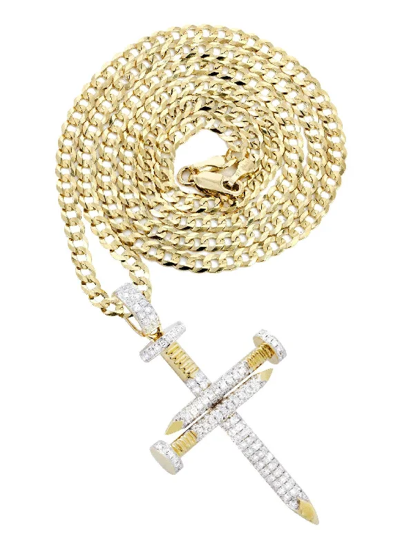 14K Yellow Gold Diamond Cross Necklace  | 0.82 Carats