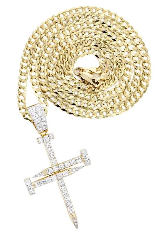 14K Yellow Gold Diamond Cross Necklace  | 1.86 Carats