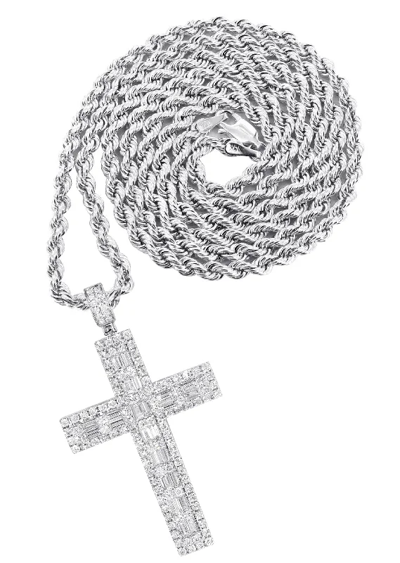 14K White Gold Diamond Cross Necklace  | 4.56 Carats