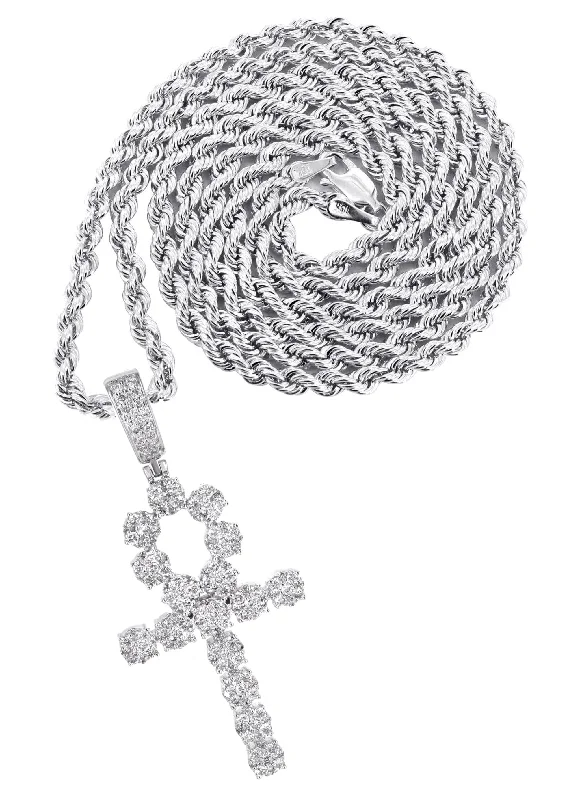 14K White Gold Diamond Ankh Necklace | 1.75 Carats