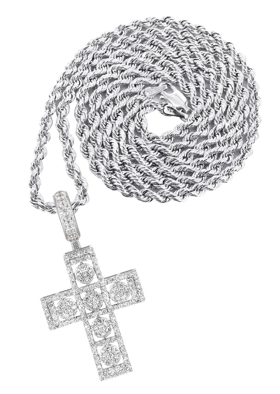 14K White Gold Diamond Cross Necklace | 1.65 Carats