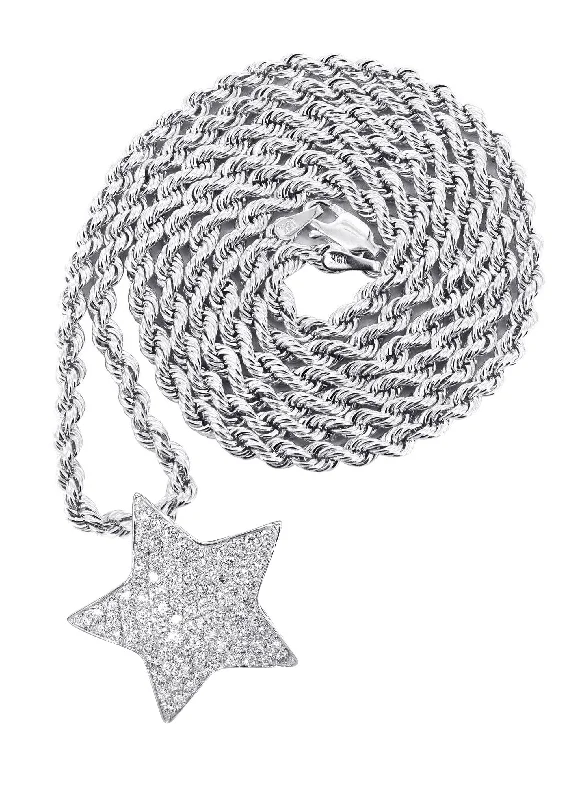 14K White Gold Diamond Star Necklace | 1.65 Carats