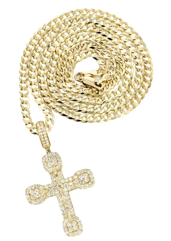 14K Yellow Gold Diamond Cross Necklace | 2.98 Carats