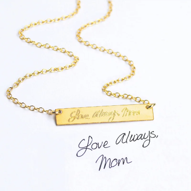 Actual Handwriting Bar Necklace, Minimalist Memorial Necklace with Loved Ones Handwriting, 14k Gold Fill, 925 Sterling Silver, Christmas Gift for Her