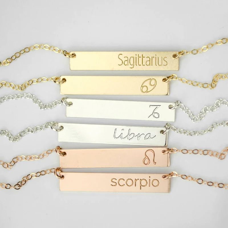 Astrological Sign Bar Necklace, Zodiac Collection