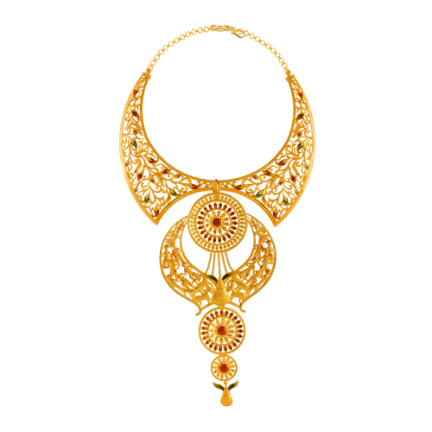 Beautiful 22k Gold Necklace With Floral Kolka Work In Meenakari Style