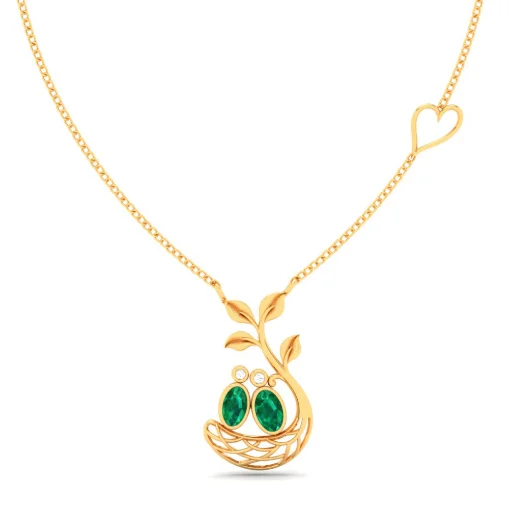 Beautiful 22k Gold Splendor Sapling Pendant Necklace With Green Stone From Mugdhaa Collection