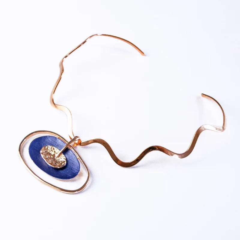 Boho Style Double Oval Necklace, Rose Gold & Blue