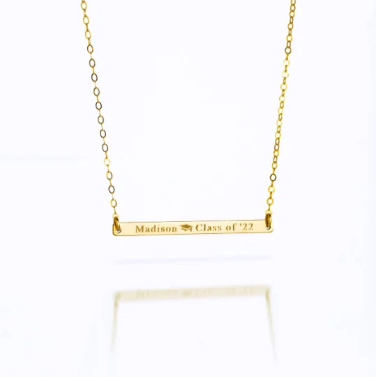 New Grad Skinny Bar Necklace, Personalized with Name, Date, or Coordinates