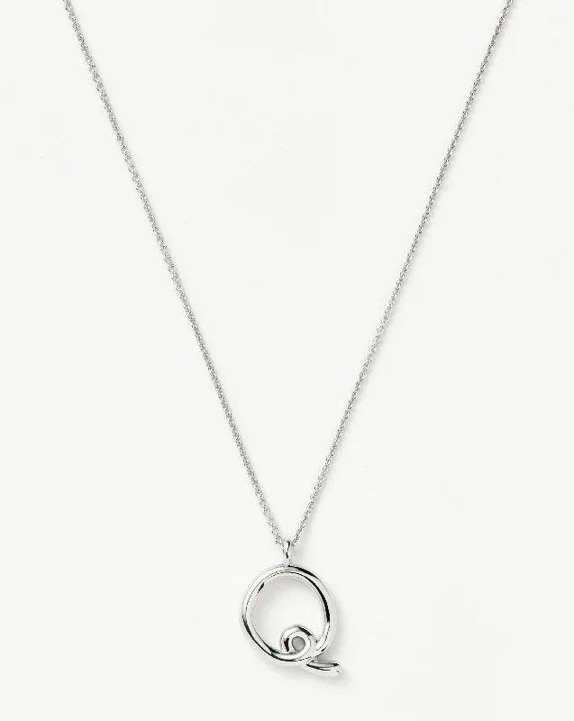 Curly Molten Initial Pendant Necklace - Initial Q | Sterling Silver