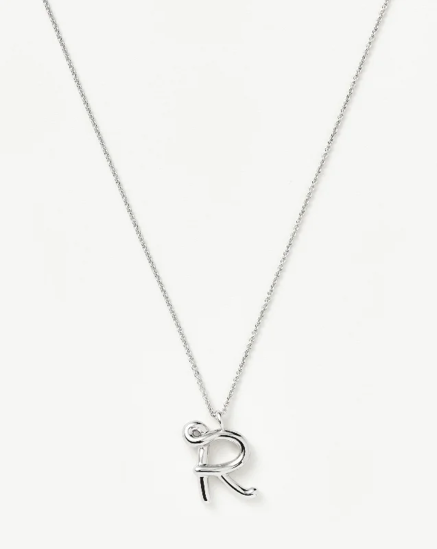 Curly Molten Initial Pendant Necklace - Initial R | Sterling Silver