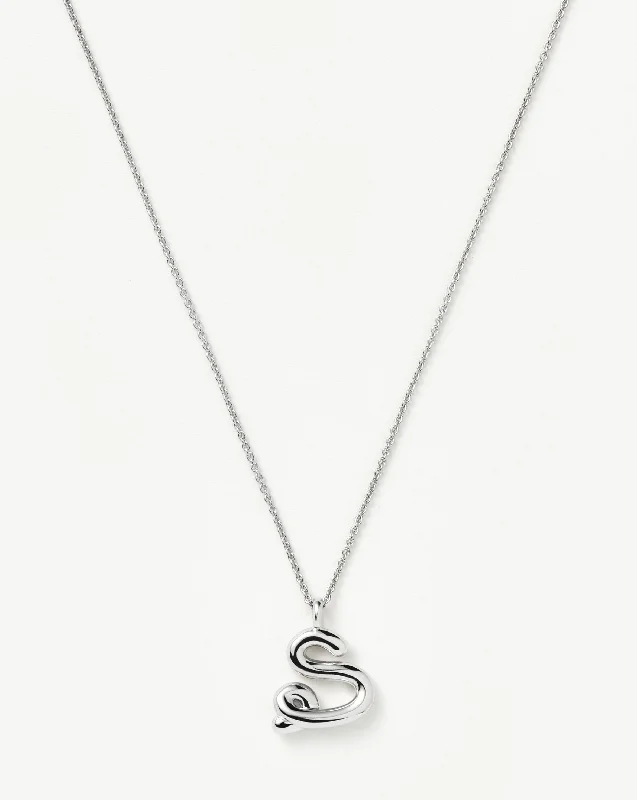 Curly Molten Initial Pendant Necklace - Initial S | Sterling Silver