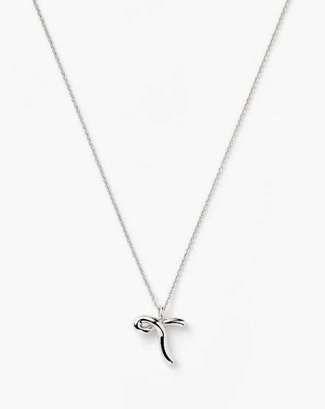 Curly Molten Initial Pendant Necklace - Initial T | Sterling Silver