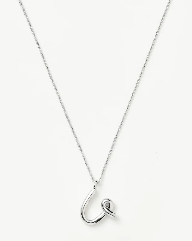 Curly Molten Initial Pendant Necklace - Initial U | Sterling Silver