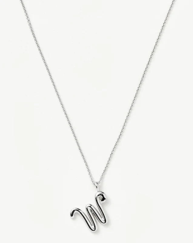 Curly Molten Initial Pendant Necklace - Initial W | Sterling Silver