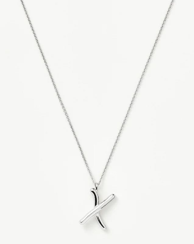 Curly Molten Initial Pendant Necklace - Initial X | Sterling Silver