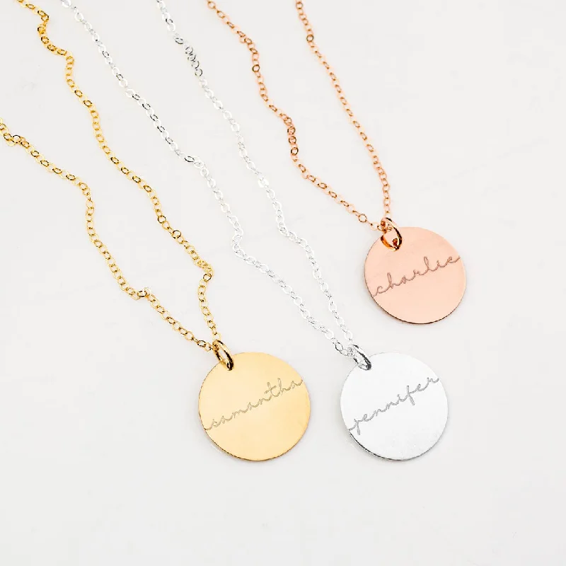 Custom Name Disc necklace, Monogram Necklace Gift for Her [19mm]