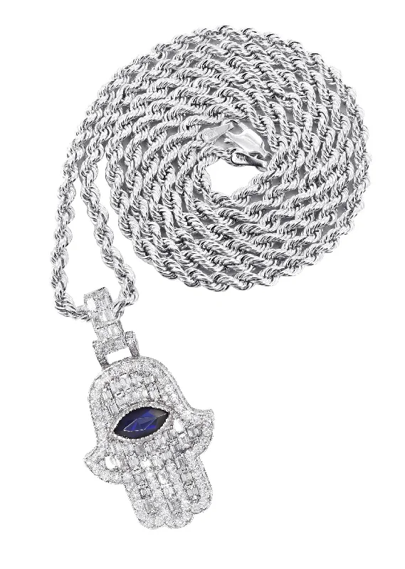 Diamond 14K White Gold Hamsa Diamond Necklace  | 8.47 Carats