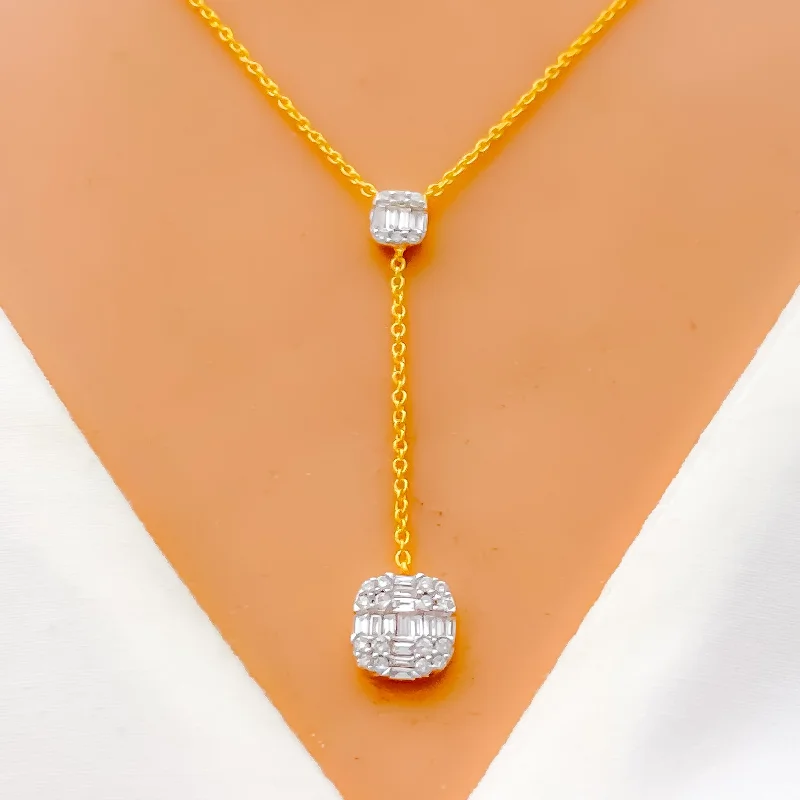 Elegant Square Drop Diamond + 18k Gold Necklace