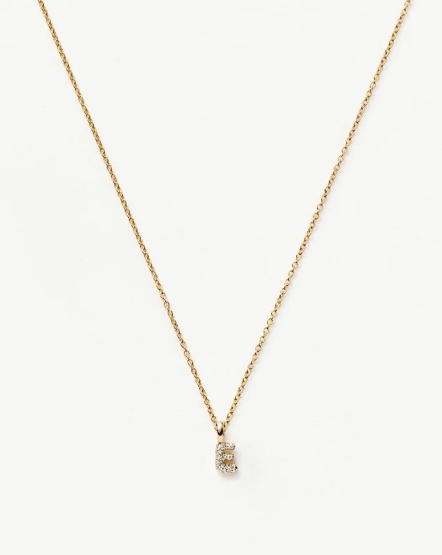 Fine Diamond Initial Mini Pendant Necklace  - E | 14k Solid Yellow Gold Plated/Diamond