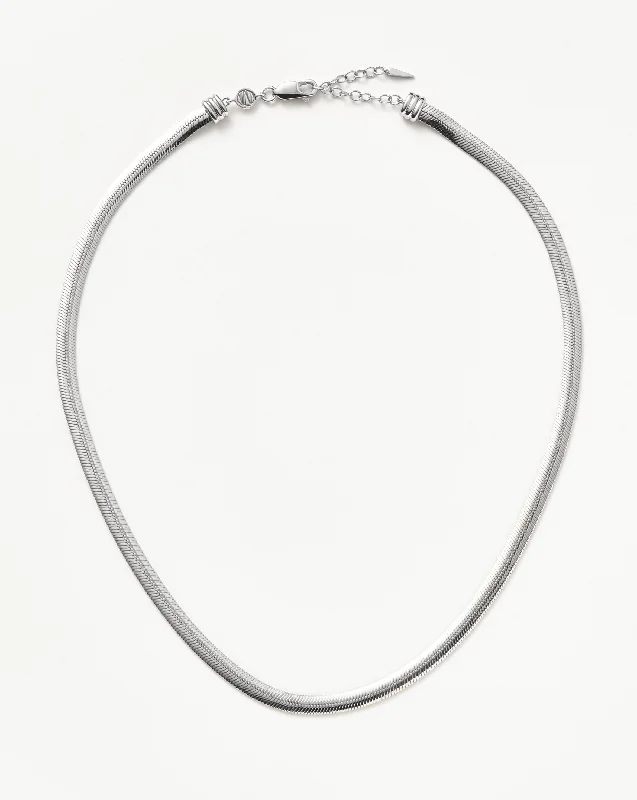 Flat Snake Chain Necklace | Rhodium Plated on Recycled Sterling Silver