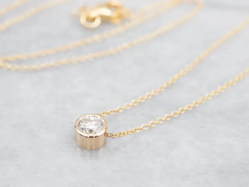 Gold Bezel Set Diamond Solitaire Chain Necklace