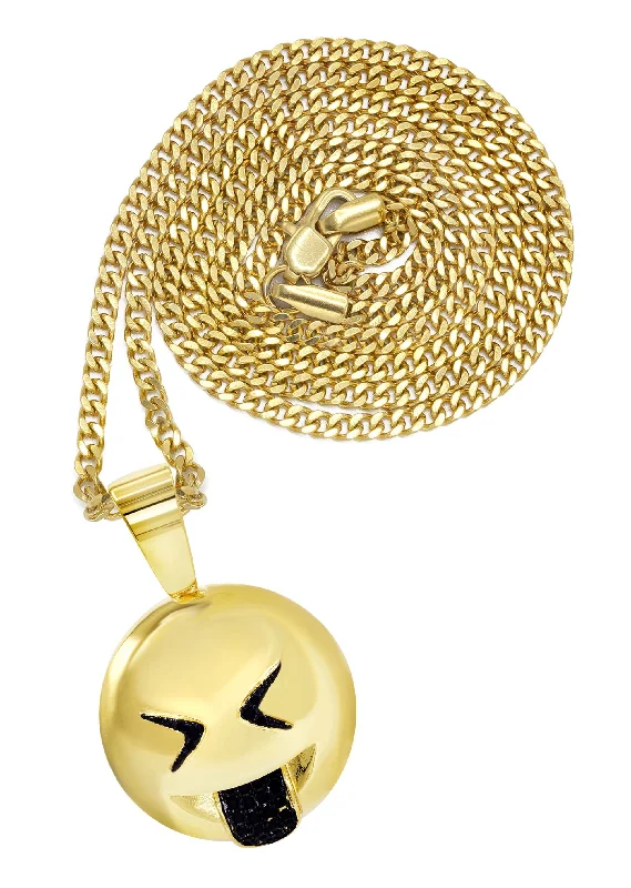 Mens Gold Plated Cuban Link Chain & Emoji Pendant | Appx. 16 Grams